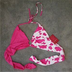 Verdusa Halter Crop Top Size Small Pink & Cow Print Summer Cowgirl Barbie